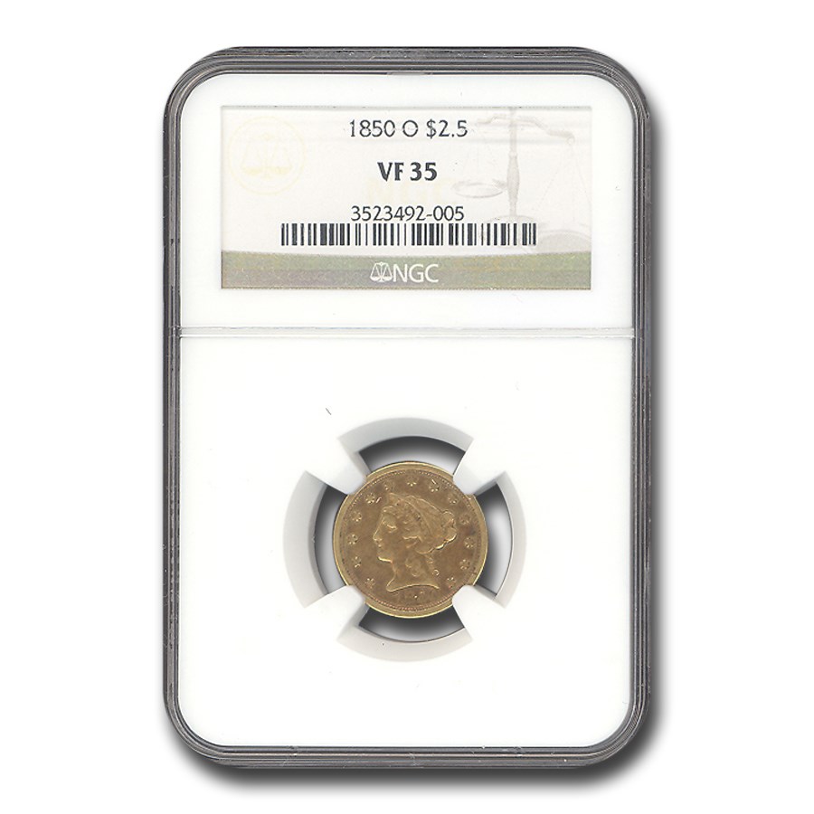 1850-O $2.50 Liberty Gold Quarter Eagle VF-35 NGC