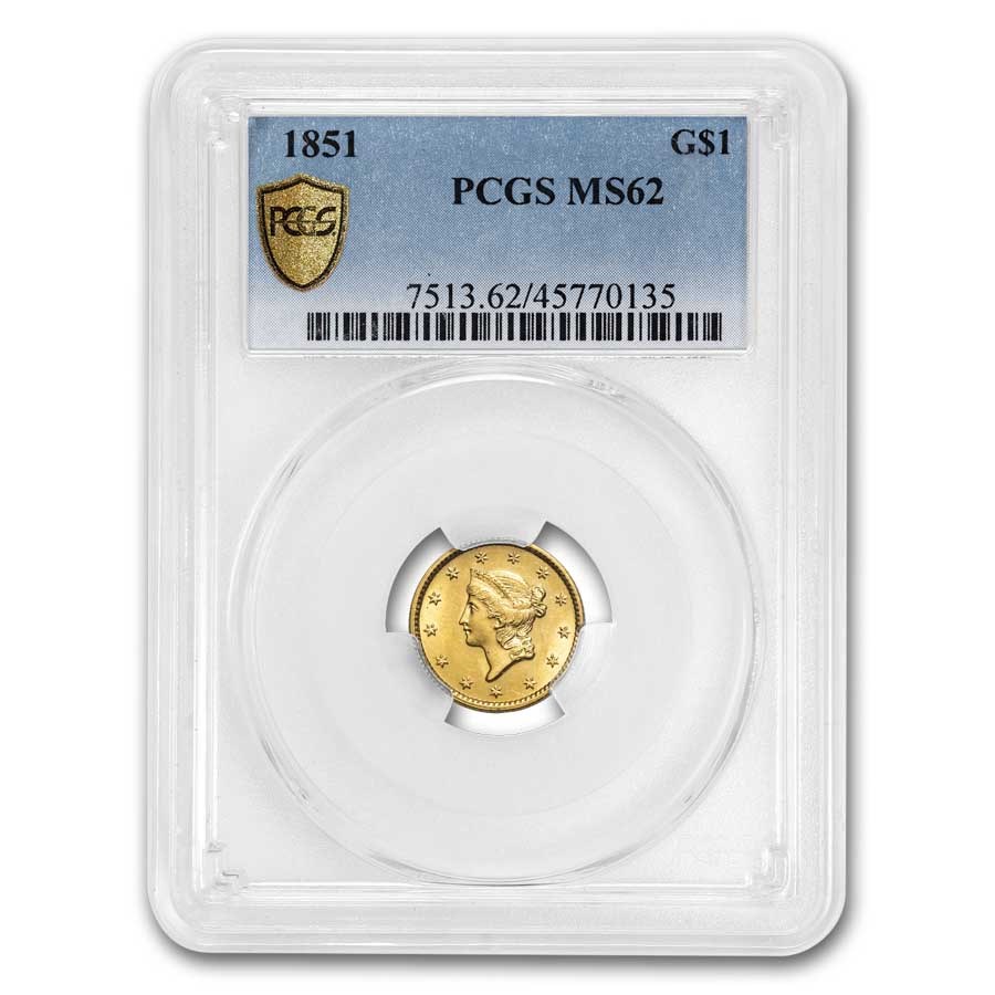 1851 $1 Liberty Head Gold MS-62 PCGS