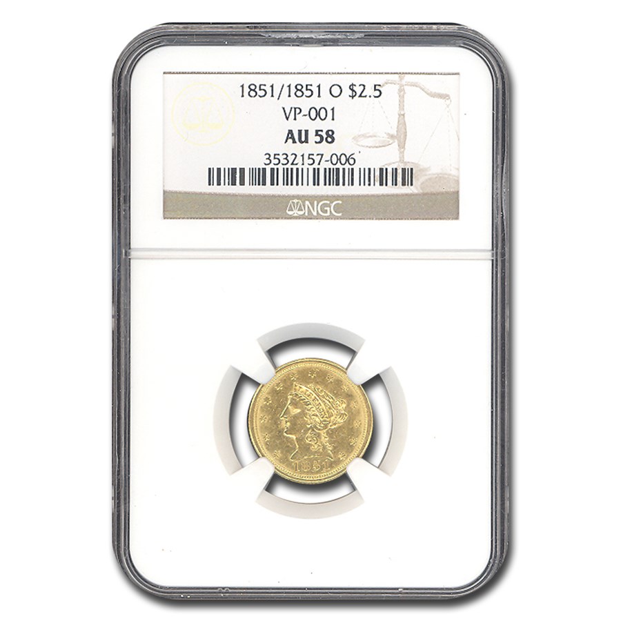 1851/1851-O $2.50 Liberty Gold Quarter Eagle AU-58 NGC (VP-001)