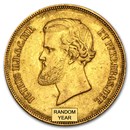 1851-1889 Brazil Gold 20,000 Reis Pedro II Avg Circ (Random)