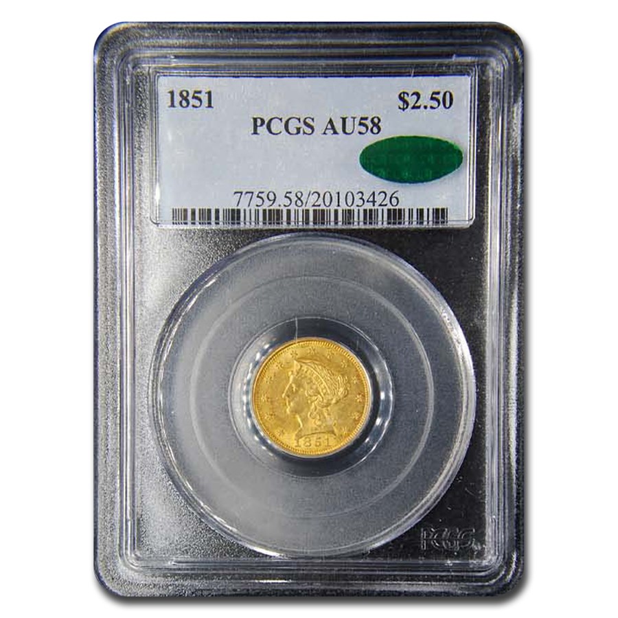 1851 $2.50 Liberty Gold Quarter Eagle AU-58 PCGS CAC