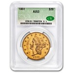 1851 $20 Liberty Gold Double Eagle AU-53 CACG