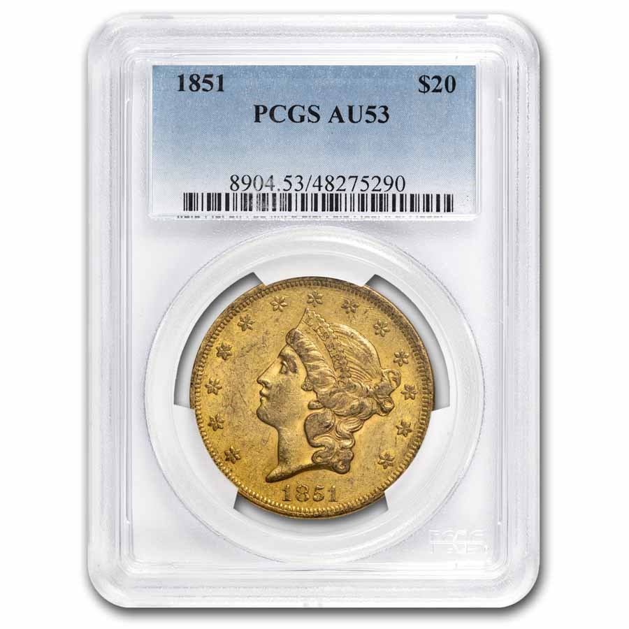 1851 $20 Liberty Gold Double Eagle AU-53 PCGS