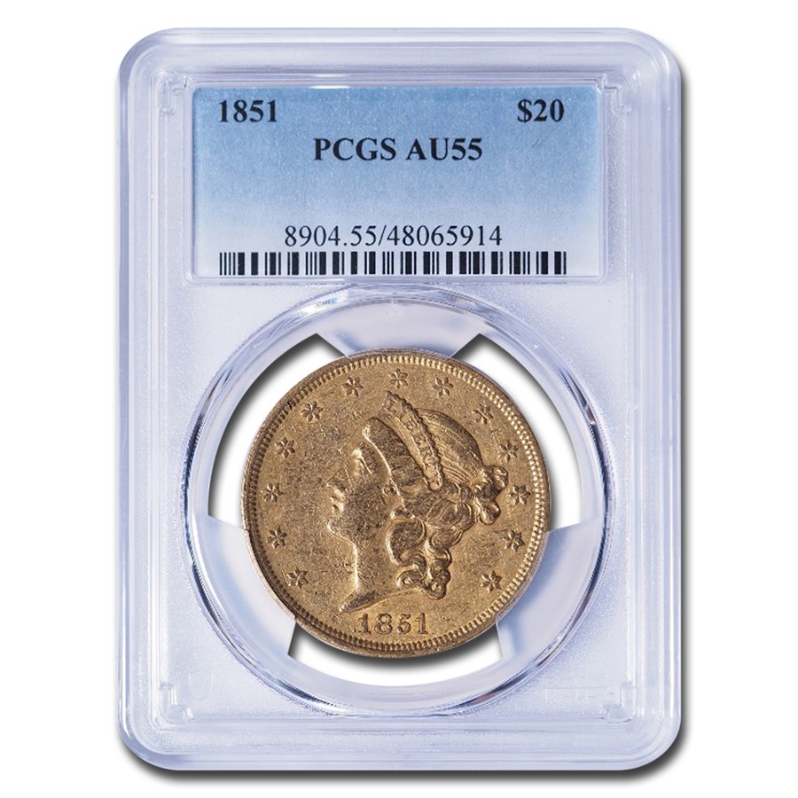 1851 $20 Liberty Gold Double Eagle AU-55 PCGS