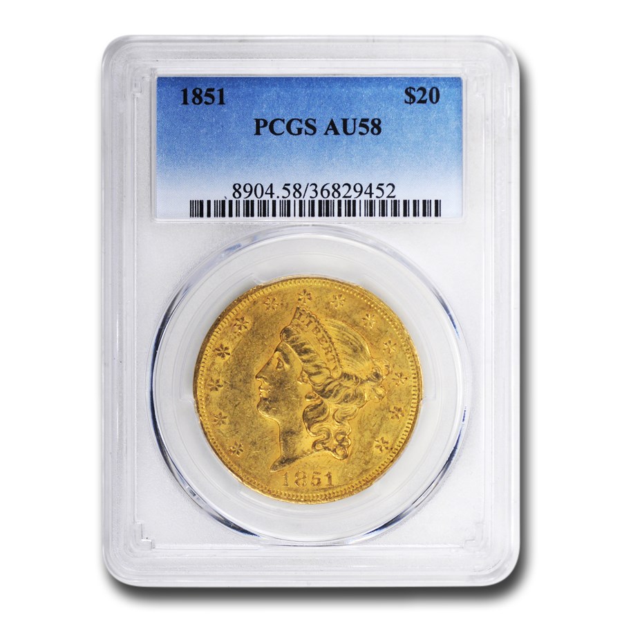 1851 $20 Liberty Gold Double Eagle AU-58 PCGS