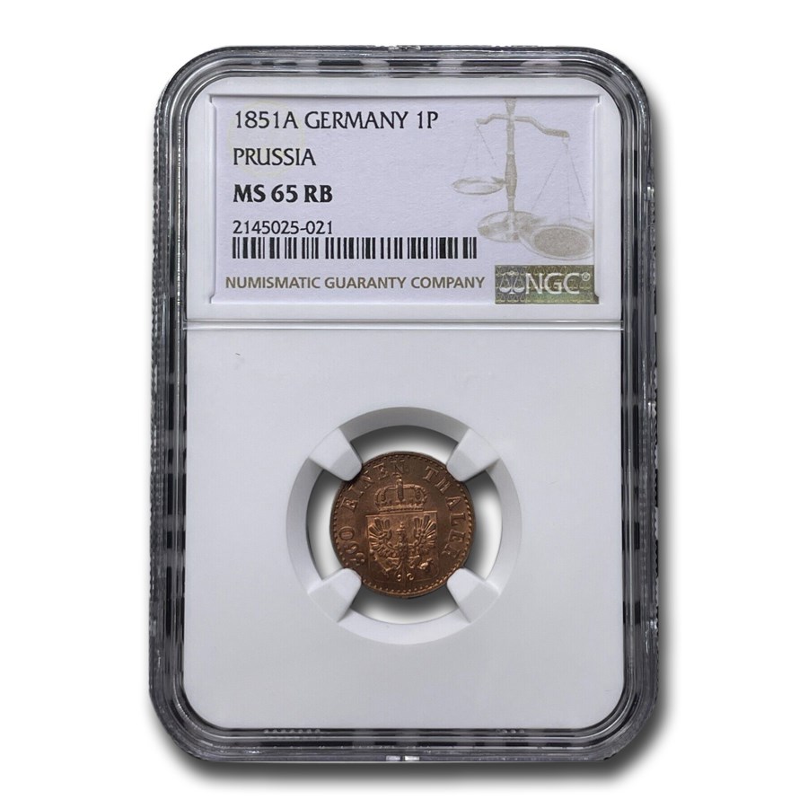 1851-A Germany Pfennig MS-65 NGC (Red/Brown)