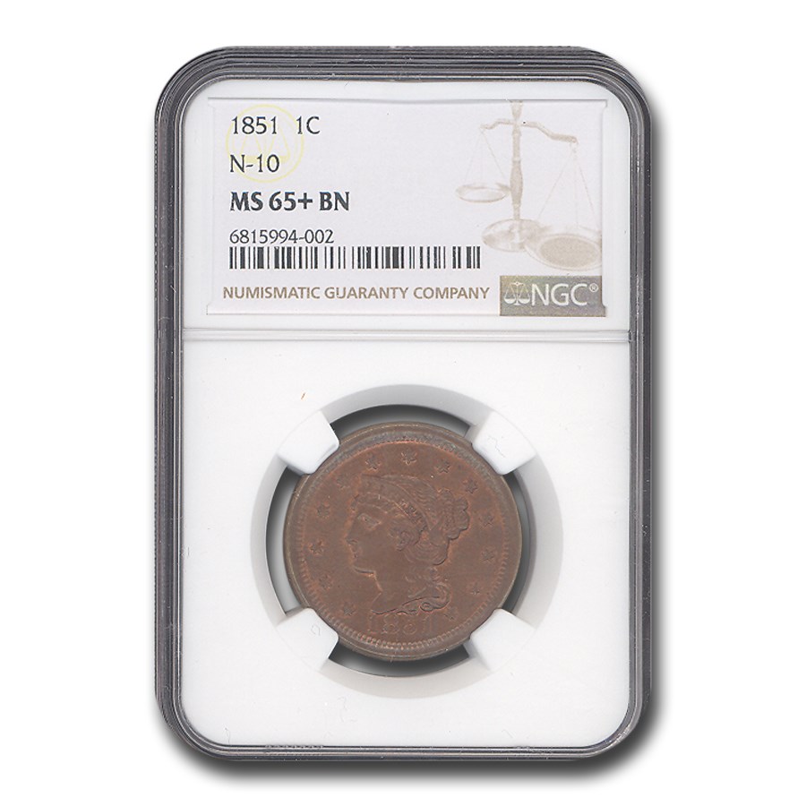 1851 Large Cent MS-65+ NGC (Brown, N-10)