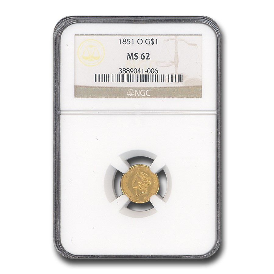 1851-O $1 Liberty Head Gold MS-62 NGC