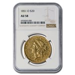 1851-O $20 Liberty Gold Double Eagle AU-58 NGC