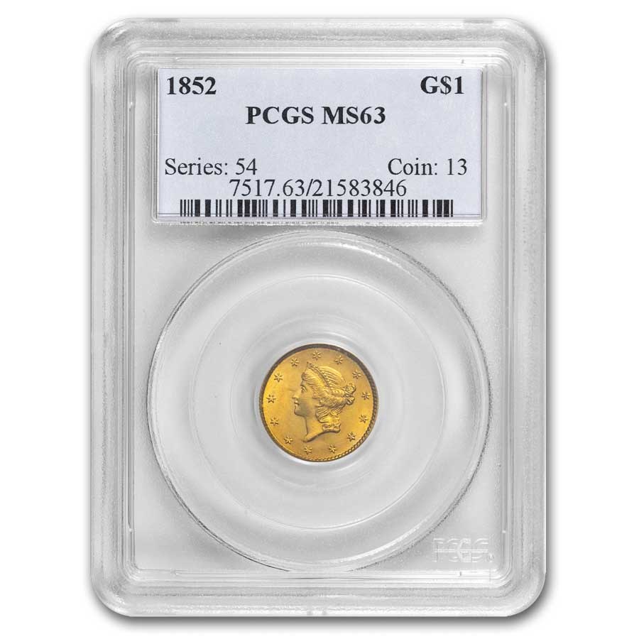 1852 $1 Liberty Head Gold MS-63 PCGS