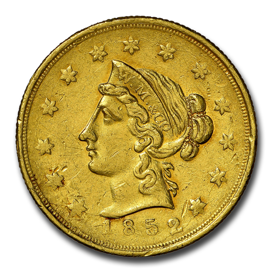 アンティークコイン 金貨 1852 WASS MOLITOR LARGE HEAD $5 CALIFORNIA