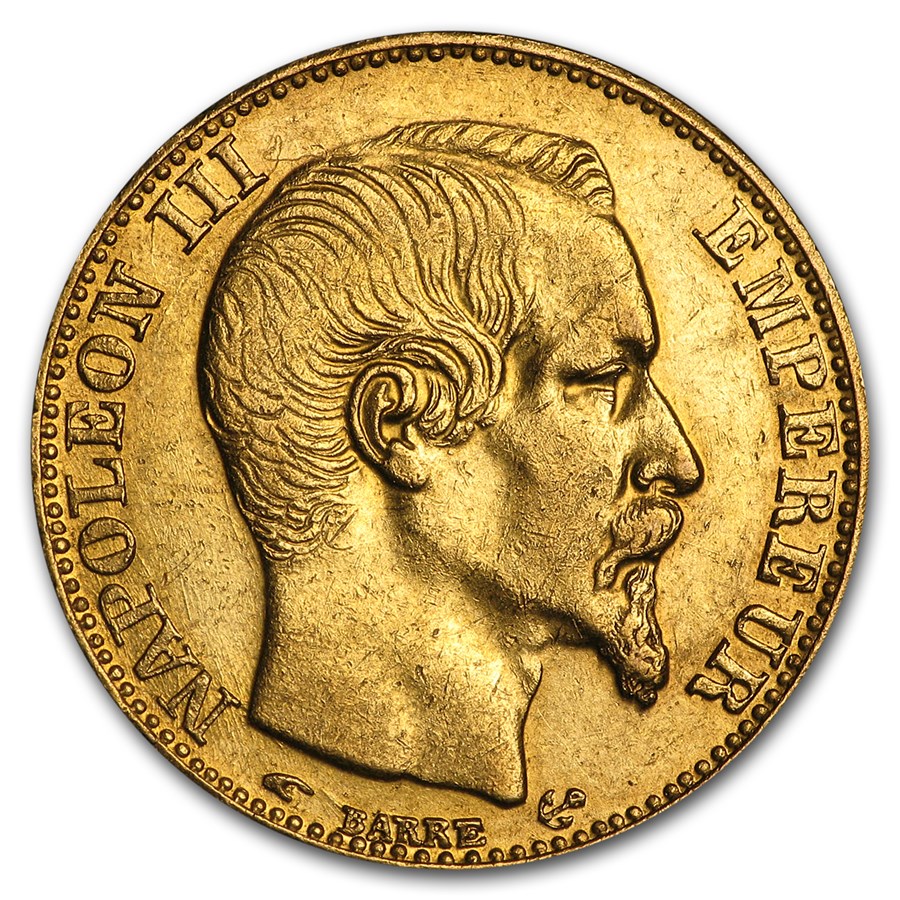 1852-1860 France Gold 20 Francs Napoleon III (AU)