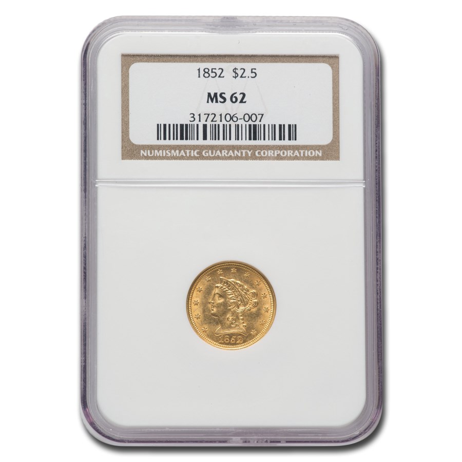 1852 $2.50 Liberty Gold Quarter Eagle MS-62 NGC