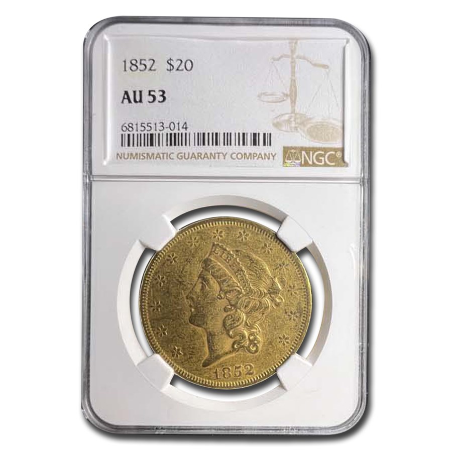 1852 $20 Liberty Gold Double Eagle AU-53 NGC