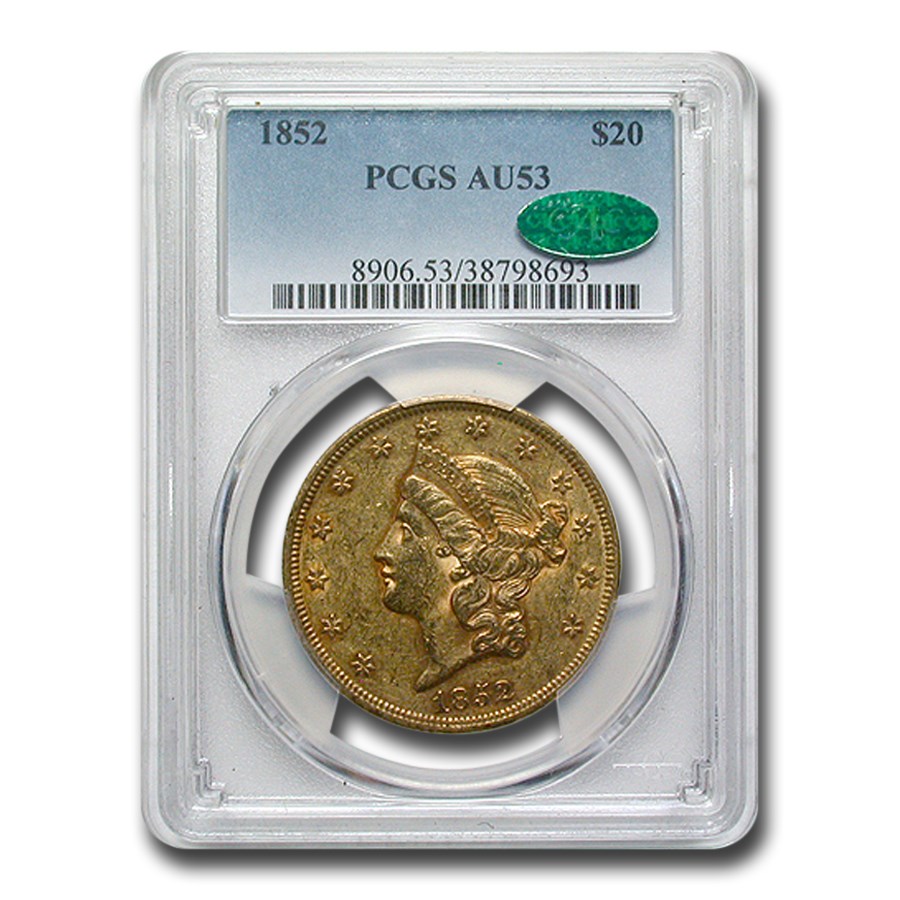 1852 $20 Liberty Gold Double Eagle AU-53 PCGS CAC