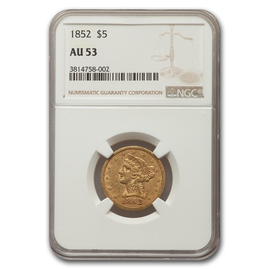 1852 $5 Liberty Gold Half Eagle AU-53 NGC