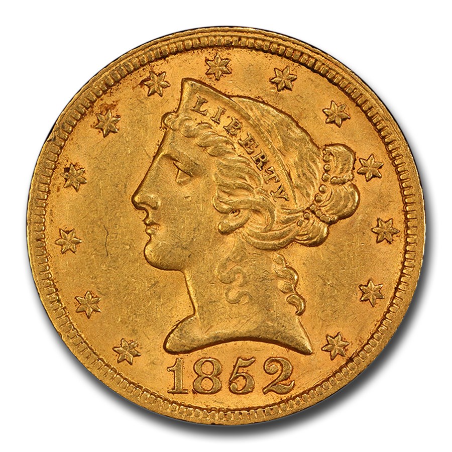 1852 $5 Liberty Gold Half Eagle AU-58 PCGS CAC