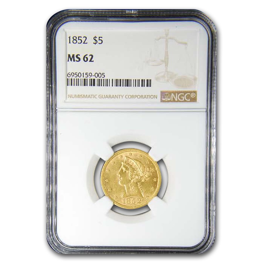 1852 $5 Liberty Gold Half Eagle MS-62 NGC