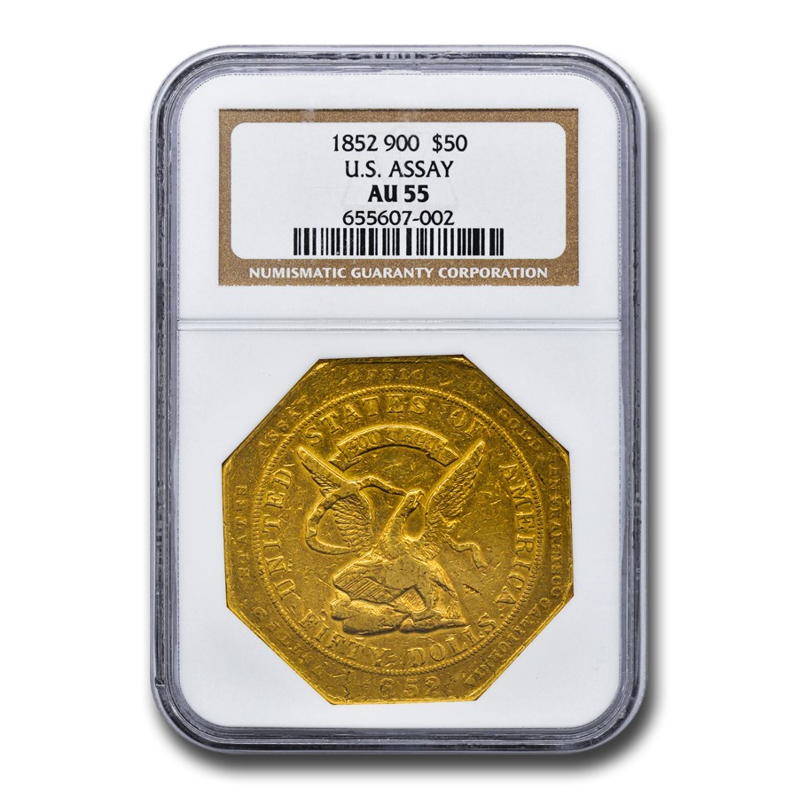 1852 $50 Humbert Gold Ingot U.S. Assay Office AU-55 NGC (900)