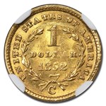 1852-C $1 Liberty Head Gold MS-63+ NGC