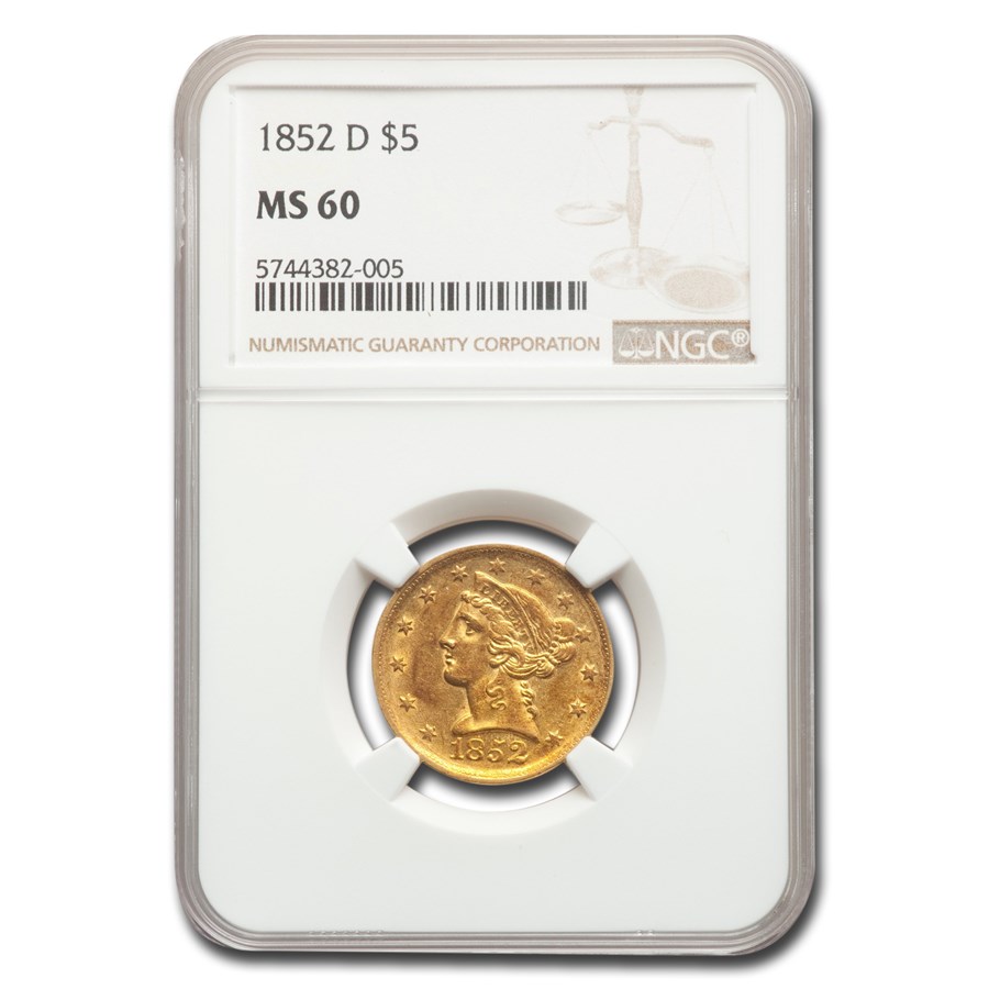 Buy 1852-D $5 Liberty Gold Half Eagle MS-60 NGC | APMEX