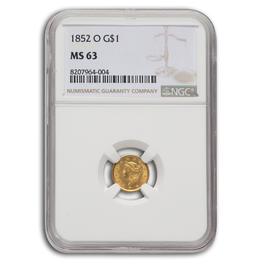 1852-O $1 Liberty Head Gold MS-63 NGC