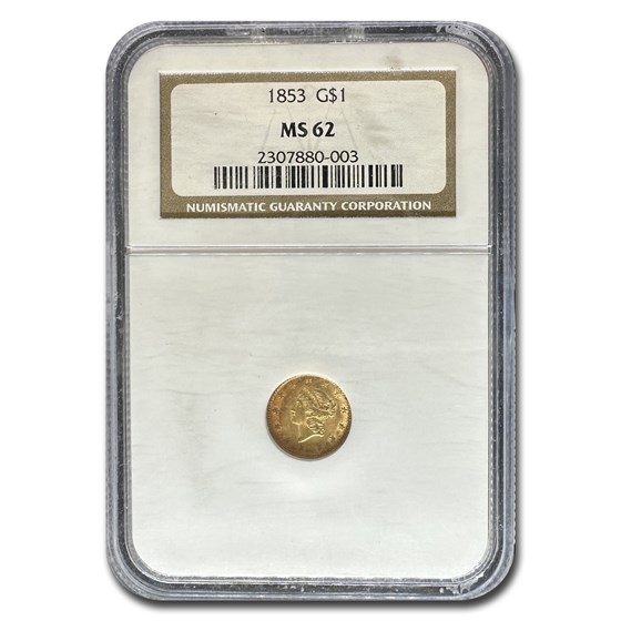 Buy 1853 $1 Liberty Head Gold MS-62 NGC | APMEX