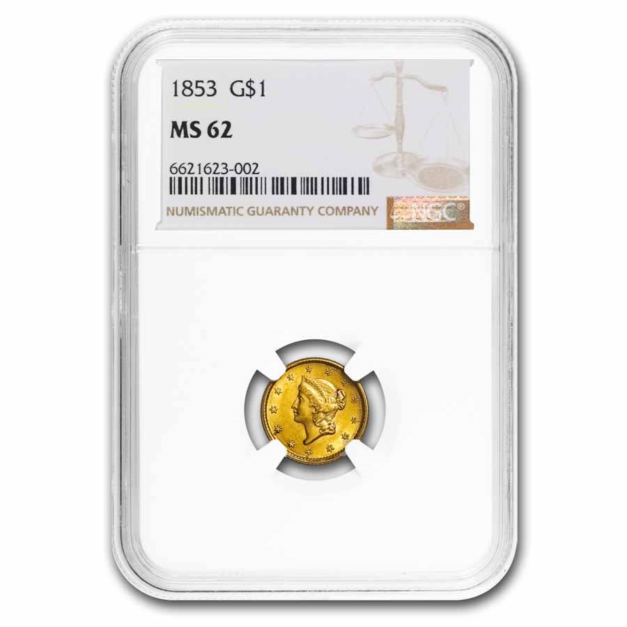 1853 $1 Liberty Head Gold MS-62 NGC