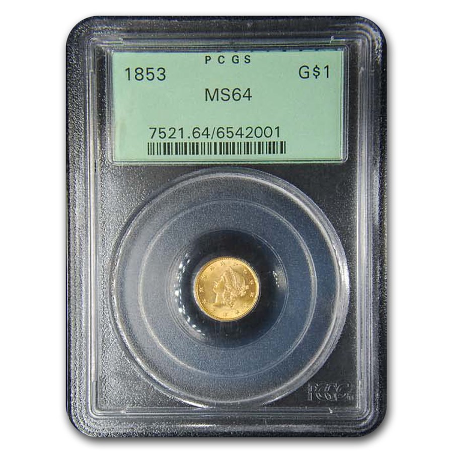 1853 $1 Liberty Head Gold MS-64 PCGS