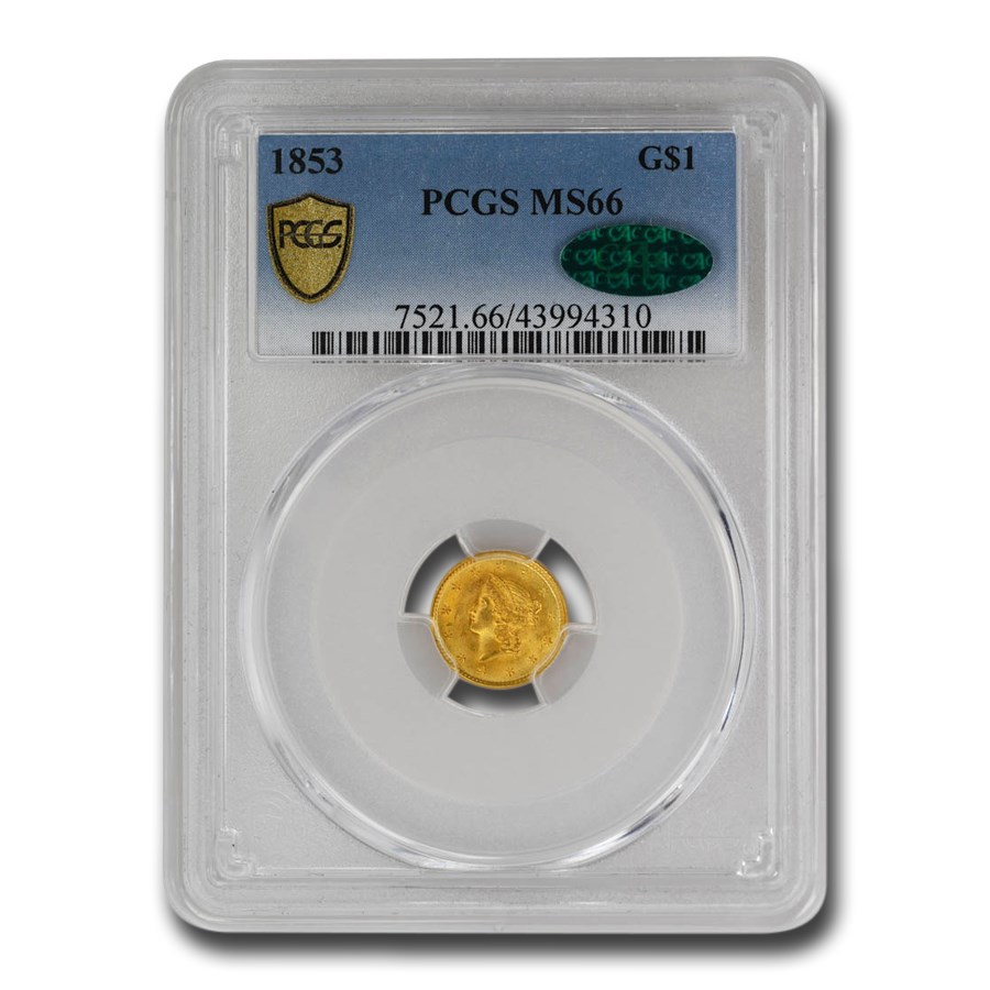1853 $1 Liberty Head Gold MS-66 PCGS CAC