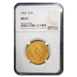 1853 $10 Liberty Gold Eagle MS-61 NGC