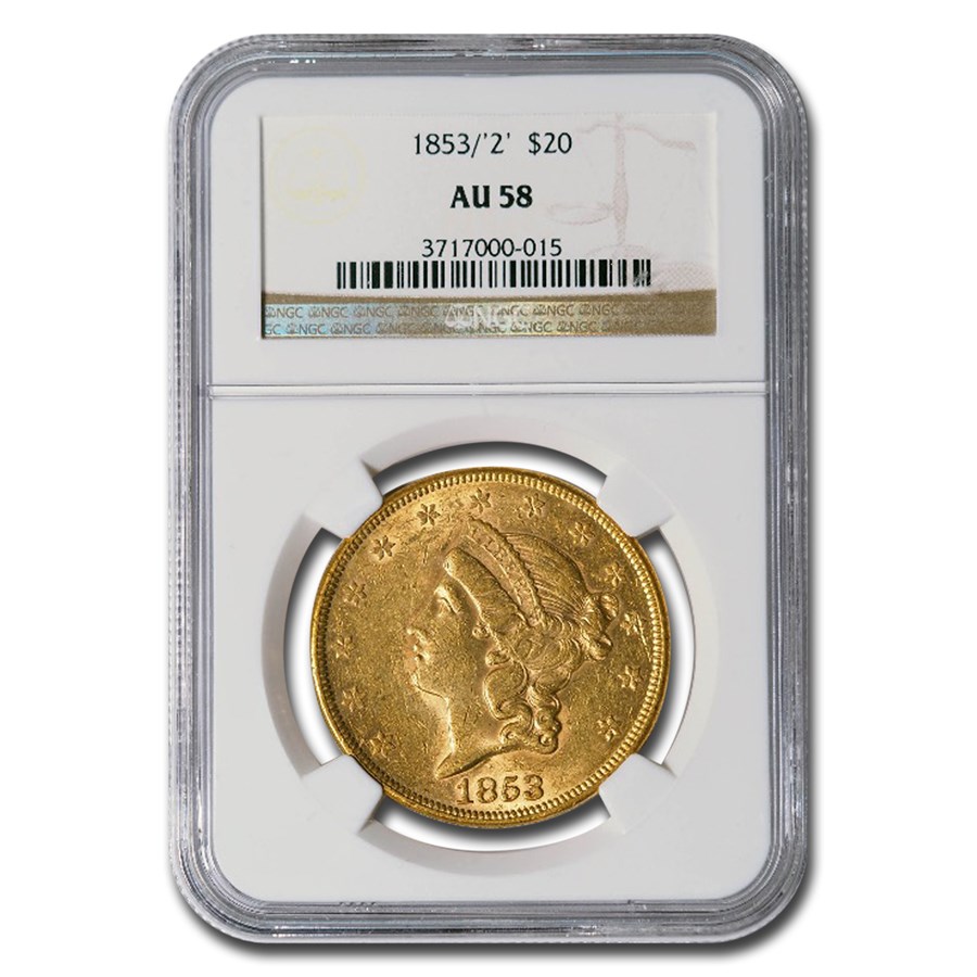 1853/2 $20 Liberty Gold Double Eagle AU-58 NGC