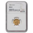 1853 $2.50 Liberty Gold Quarter Eagle MS-61 NGC