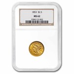 1853 $2.50 Liberty Gold Quarter Eagle MS-62 NGC