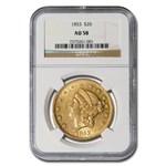 1853 $20 Liberty Gold Double Eagle AU-58 NGC