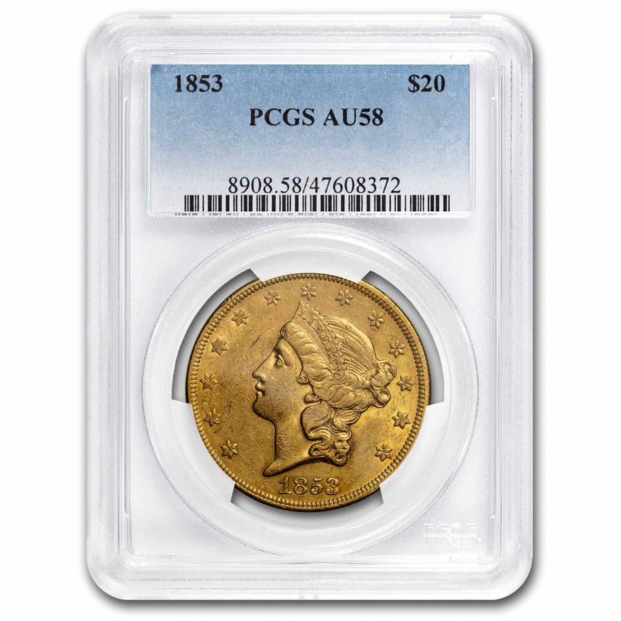 1853 $20 Liberty Gold Double Eagle AU-58 PCGS