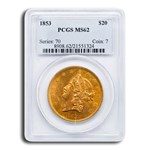 1853 $20 Liberty Gold Double Eagle MS-62 PCGS