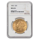 1853 $20 Liberty Gold Double Eagle MS-63+ NGC