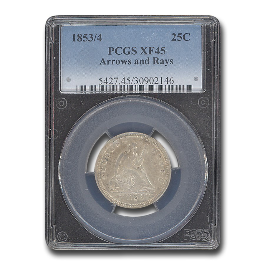 1853/4 Liberty Seated Quarter XF-45 PCGS (Arrows & Rays)