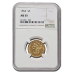 1853 $5 Liberty Gold Half Eagle AU-55 NGC