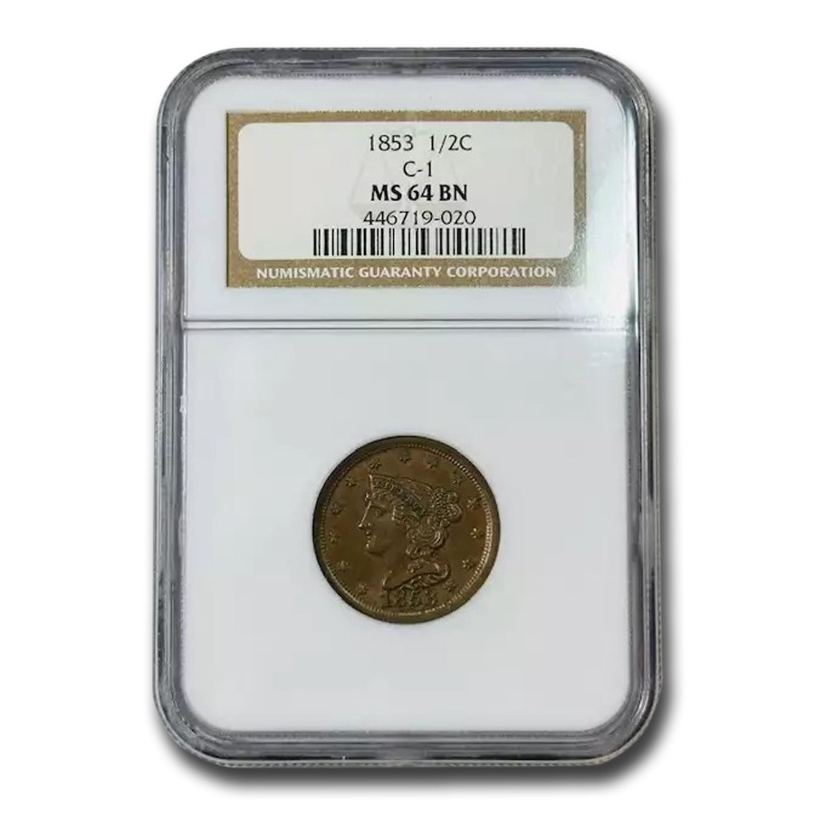 1853 Half Cent MS-64 NGC (Brown, C-1)