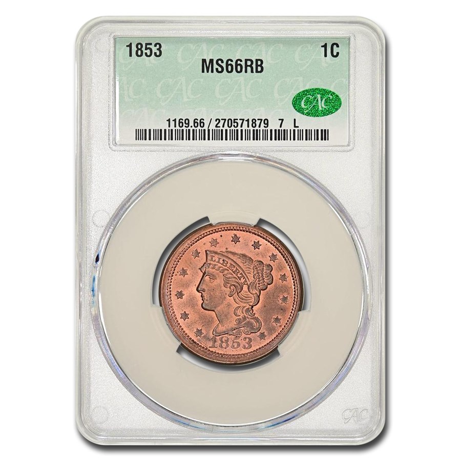 1853 Large Cent MS-66 CACG (Red/Brown)