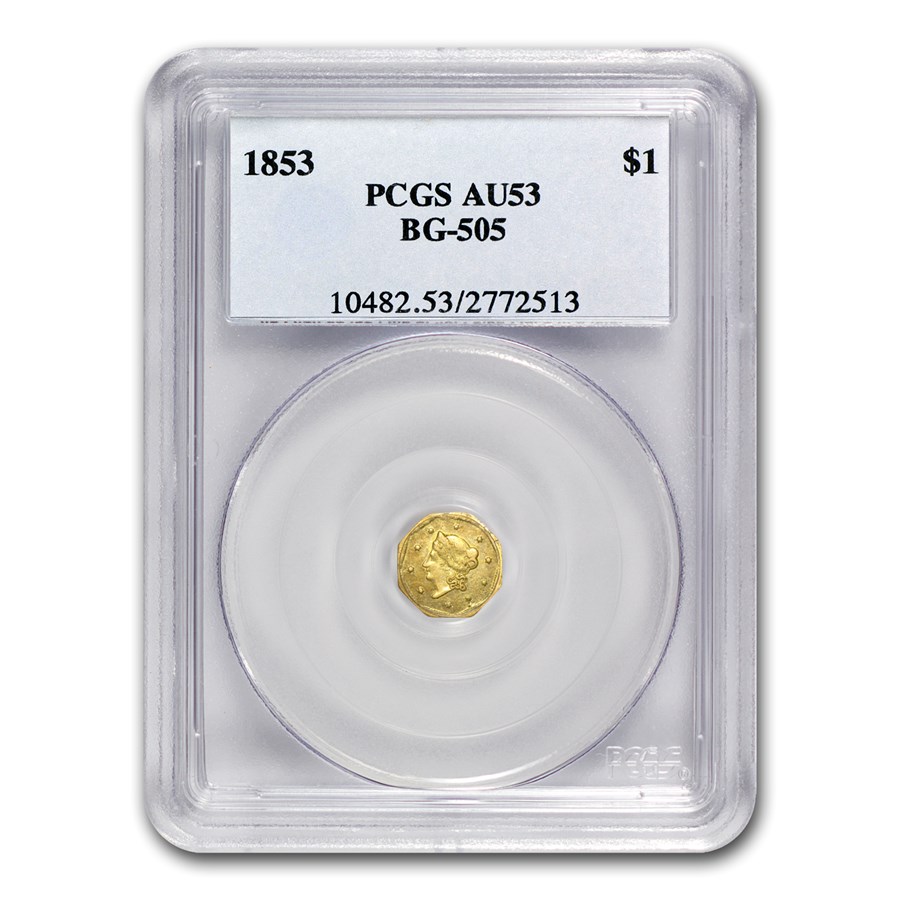 1853 Liberty Octagonal One Dollar Gold AU-53 PCGS (BG-505)