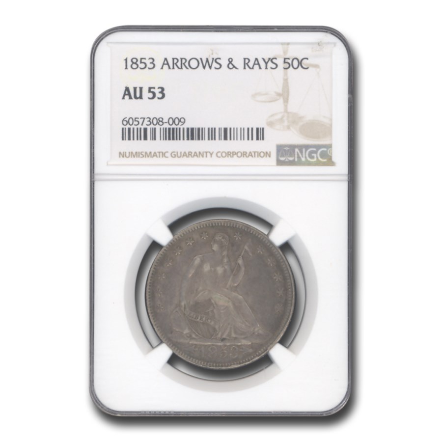 1853 Liberty Seated Half Dollar Arrows & Rays AU-53 NGC