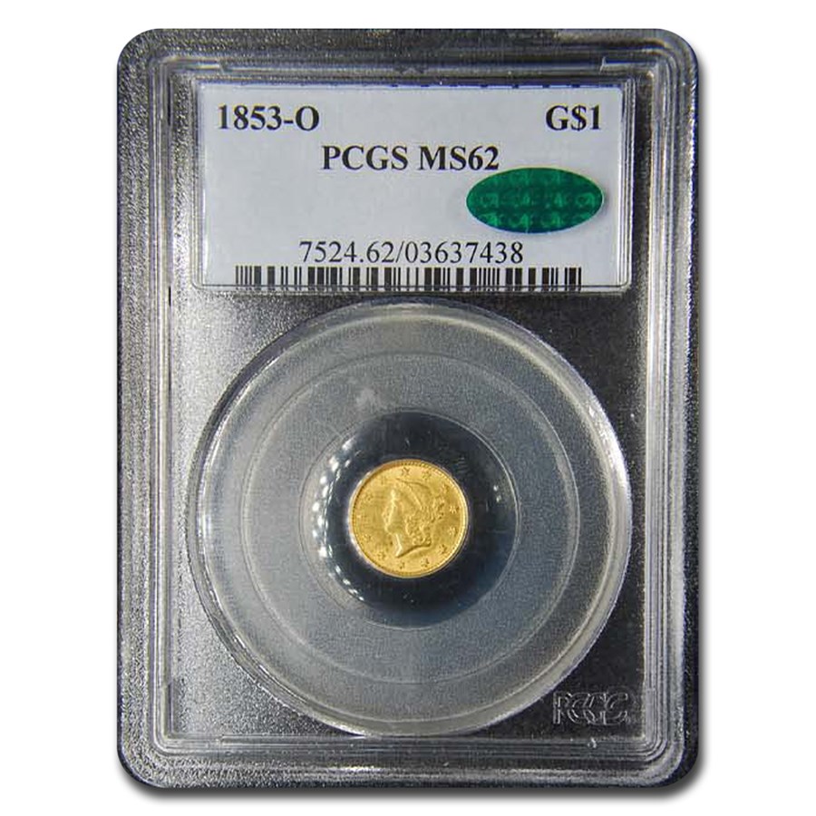 1853-O $1 Liberty Head Gold MS-62 PCGS CAC