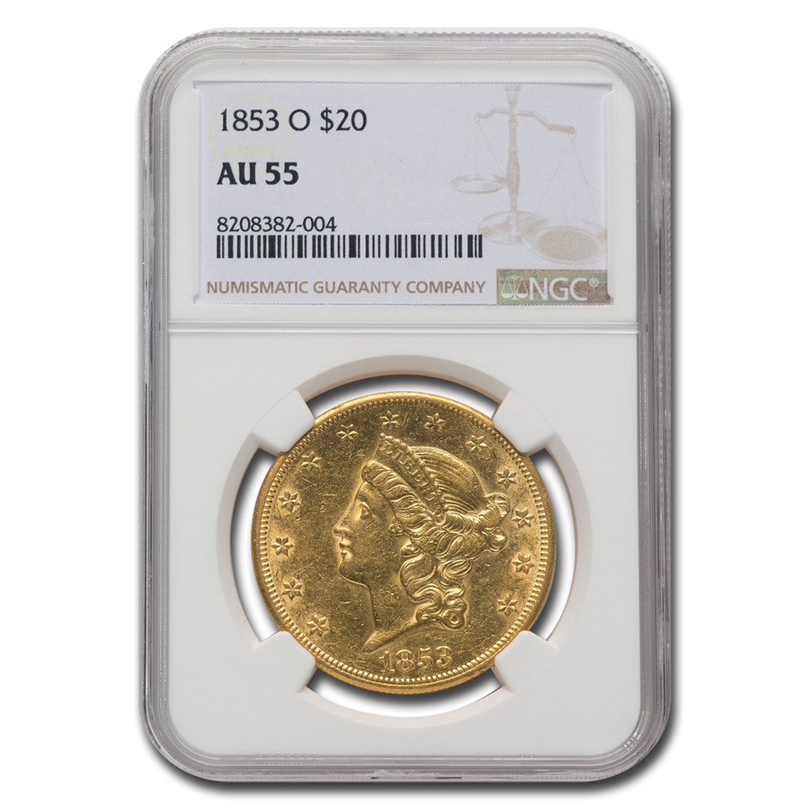 1853-O $20 Liberty Gold Double Eagle AU-55 NGC