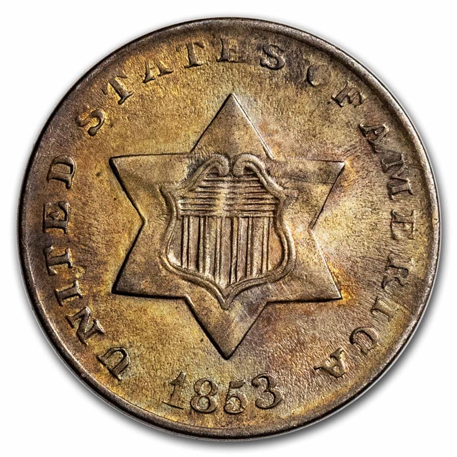 1853 Three Cent Silver BU