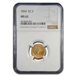 1854 $2.50 Liberty Gold Quarter Eagle MS-62 NGC