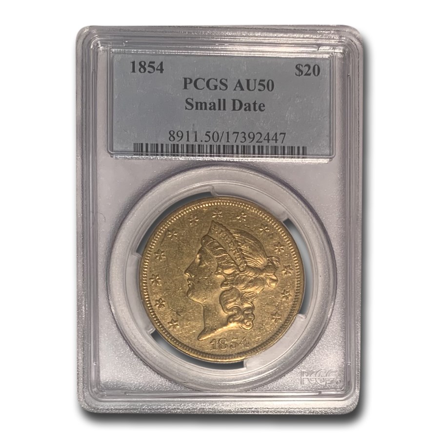 1854 $20 Liberty Gold Double Eagle AU-50 PCGS (Small Date)