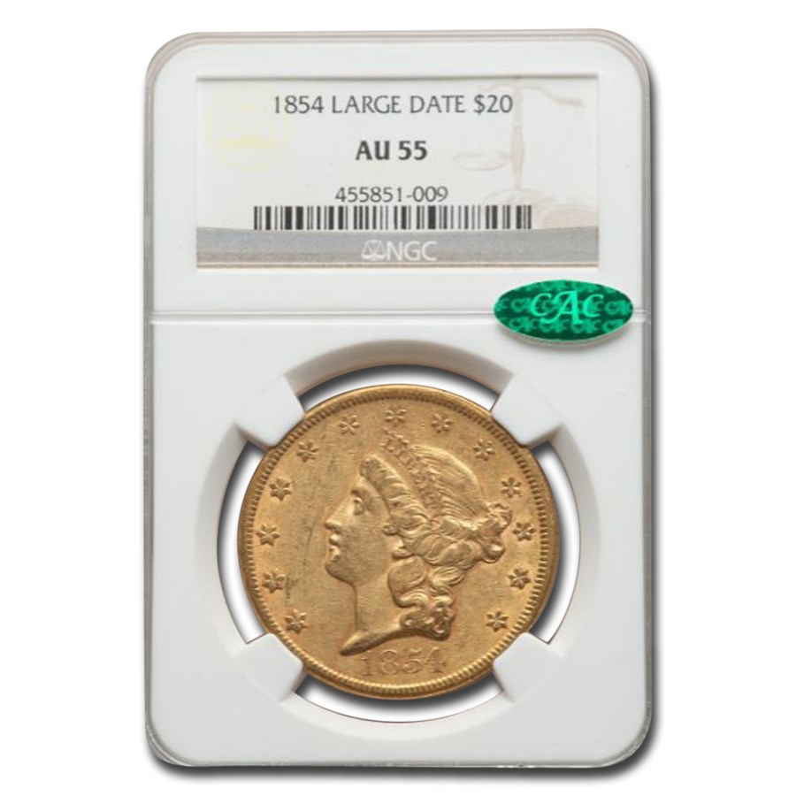 Buy 1854 $20 Liberty Gold Double Eagle AU-55 NGC CAC (Large Date) | APMEX